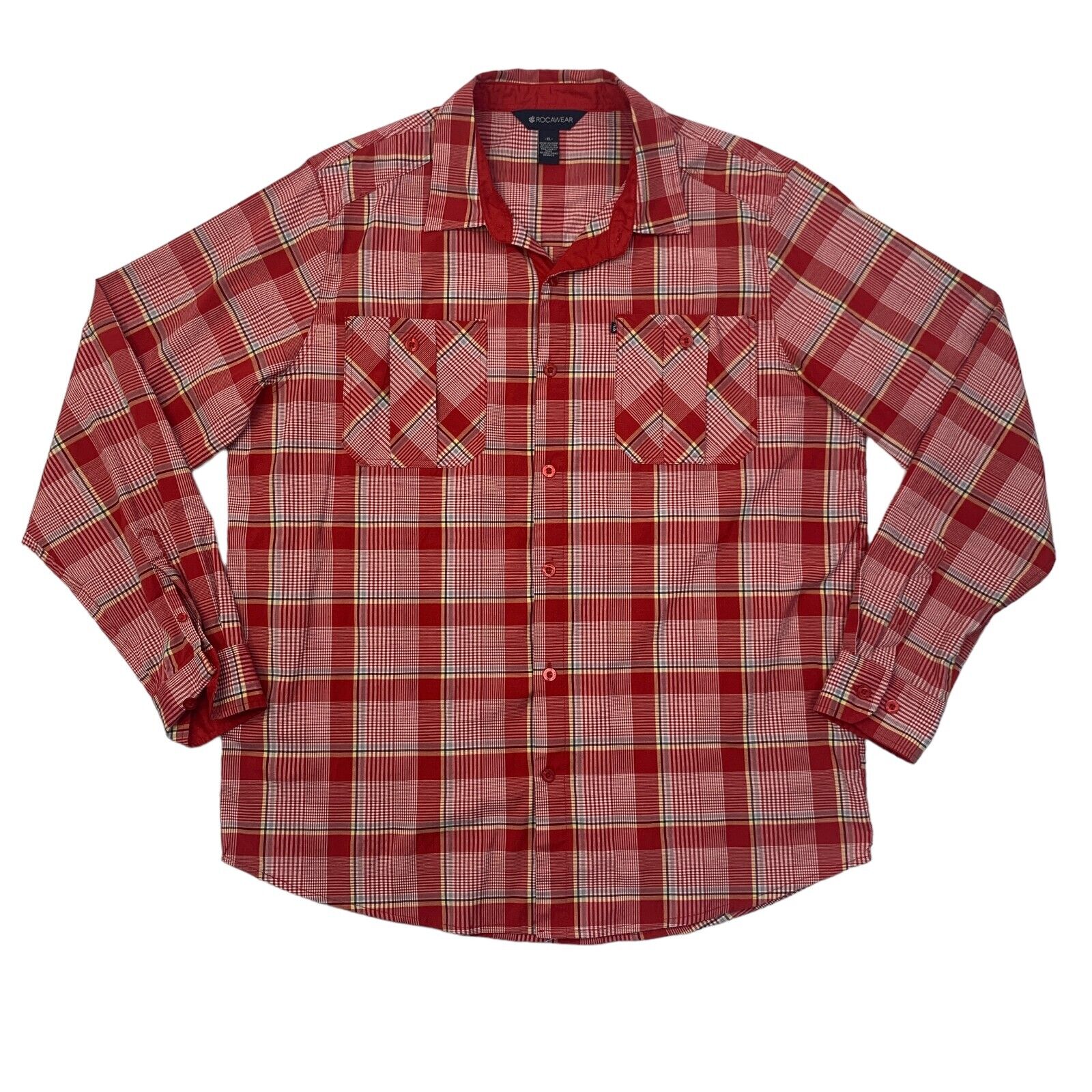 Rocawear Button Up Shirt Mens Xl Extra Large Red Cotton Blend Plaid Long Sleeve